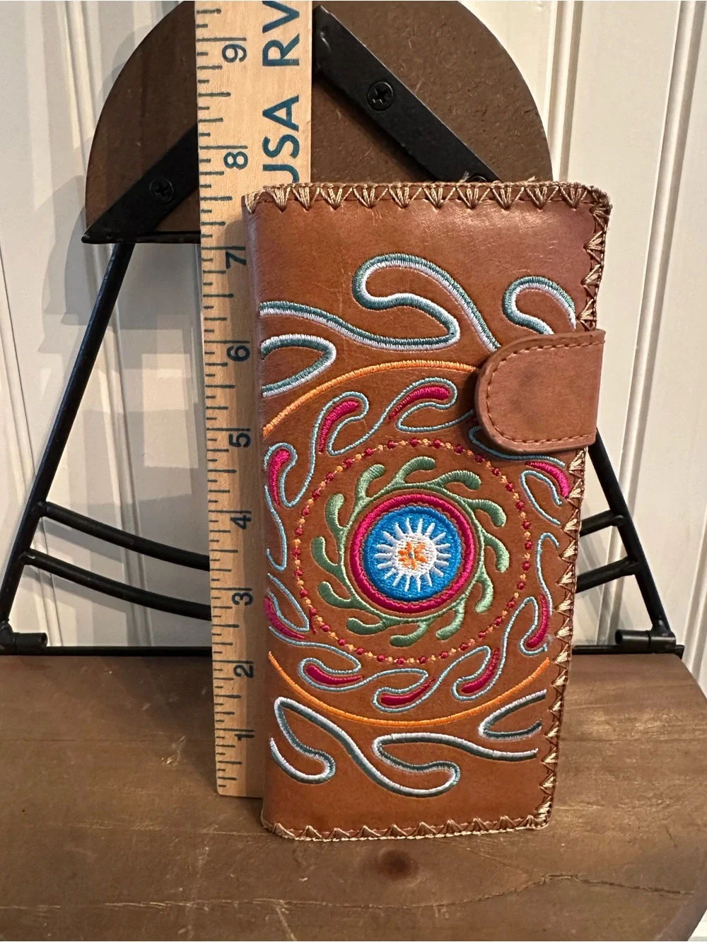 Lavishy Elma Collection Hand-stitched Brown Vegan Leather Embroidered Wallet